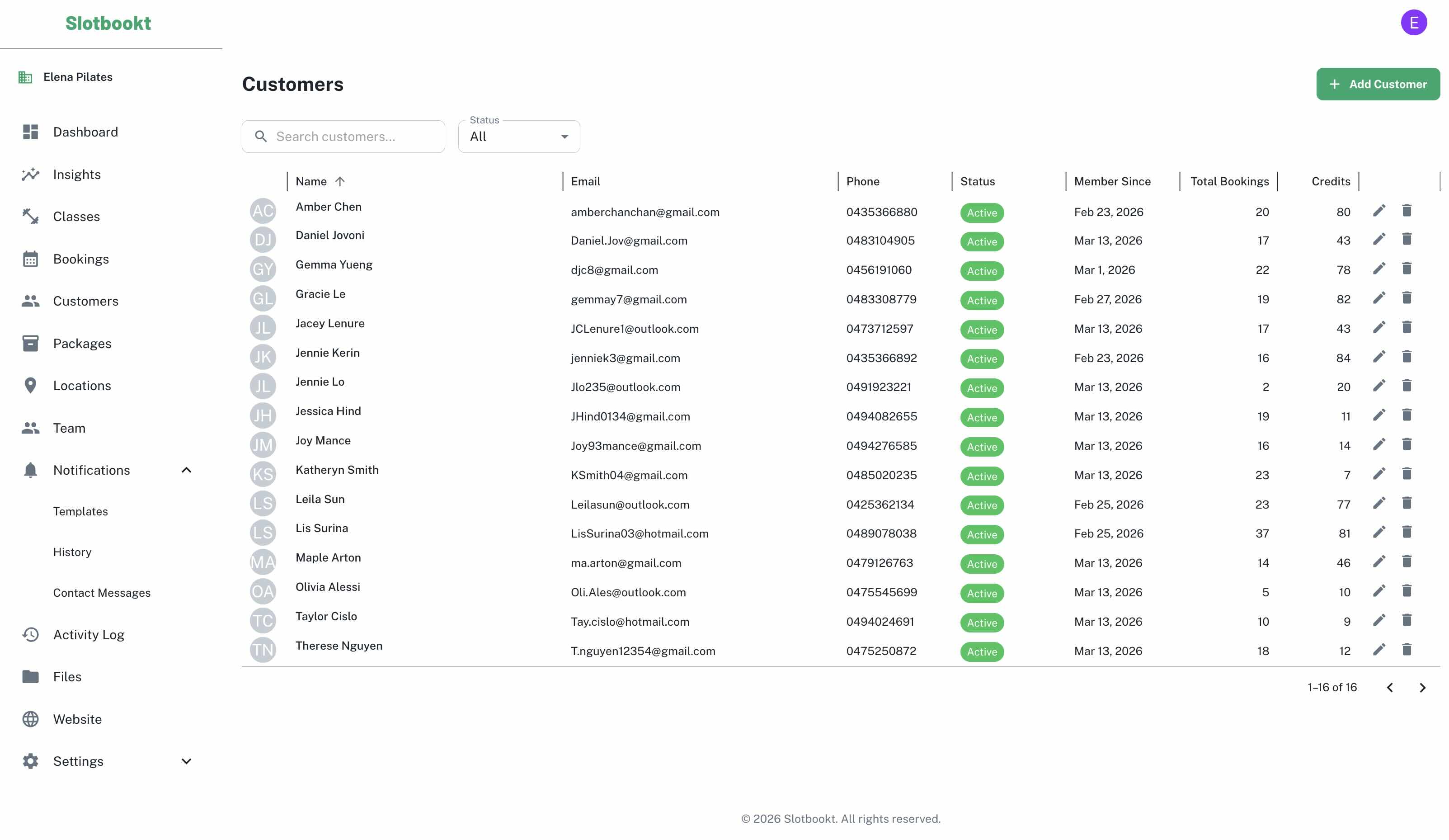 Slotbookt Customer List